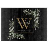 Gold Monogram Elegant Greenery Foliage Black Snijplank (Voorkant)