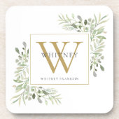 Gold Monogram Elegant Modern Greenery Bier Onderzetter (Voorkant)