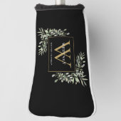 Gold Monogram Elegant Modern Greenery Black Golfheadcover (Draai 90)
