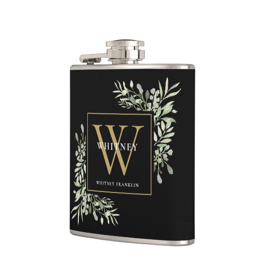 Gold Monogram Elegant Modern Greenery Black Heupfles (Links)