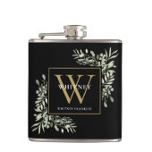 Gold Monogram Elegant Modern Greenery Black Heupfles (Voorkant)