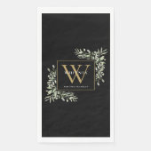 Gold Monogram Elegant Modern Greenery Black Servet (Voorkant)