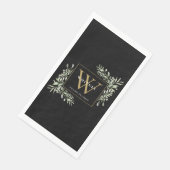 Gold Monogram Elegant Modern Greenery Black Servet (Hoek)