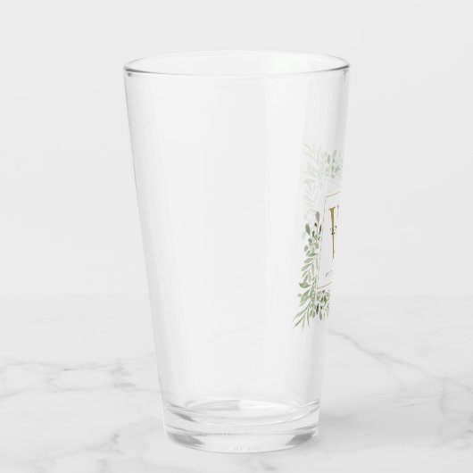 Gold Monogram Elegant Modern Greenery Glass Glas (Rechts)