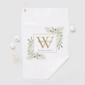 Gold Monogram Elegant Modern Greenery Golfhanddoek (Insitu)
