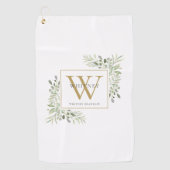 Gold Monogram Elegant Modern Greenery Golfhanddoek (Voorkant)