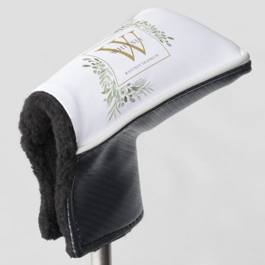 Gold Monogram Elegant Modern Greenery Golfheadcover (3/4 voorkant)
