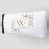 Gold Monogram Elegant Modern Greenery Golfheadcover (Voorkant)