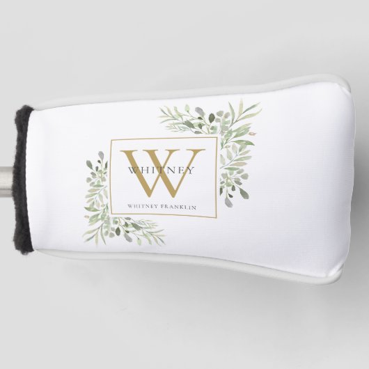 Gold Monogram Elegant Modern Greenery Golfheadcover (Voorkant)