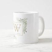 Gold Monogram Elegant Modern Greenery Grote Koffiekop (Voorkant rechts)