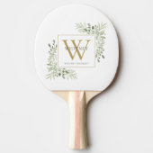 Gold Monogram Elegant Modern Greenery Tafeltennisbatje (Voorkant)
