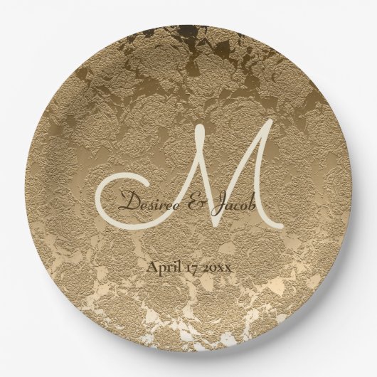 Gold Monogram Elegant Modern Wedding Papieren Bordje (Voorkant)