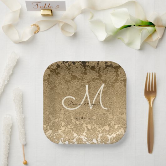 Gold Monogram Elegant Modern Wedding Papieren Bordje (Huwelijk)