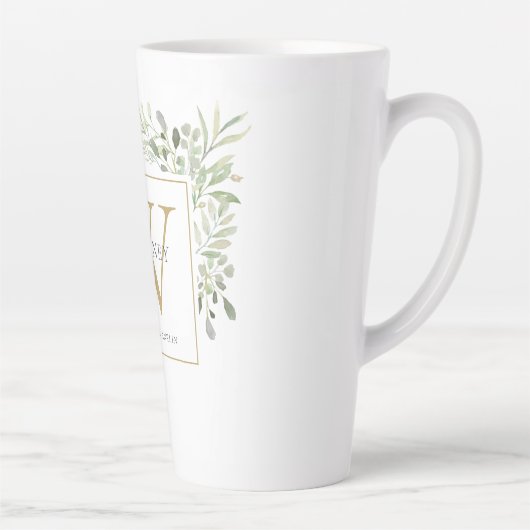 Gold Monogram Elegant Moderne Greenery Latte Mok (Rechts)
