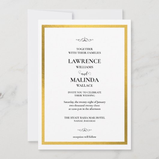 Gold Monogram Elegant Wedding Uitnodiging (Voorkant)