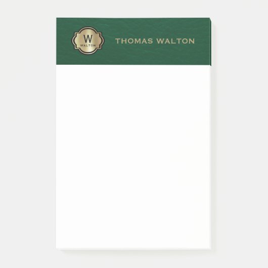 Gold Monogram Emerald Green Leather Look Elegant Post-it® Notes (Voorkant)
