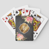 Gold Monogram en Florals op getextureerd karton Pokerkaarten (Achterkant)