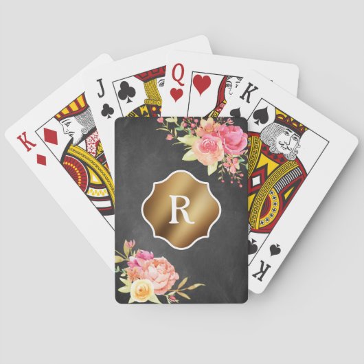 Gold Monogram en Florals op getextureerd karton Pokerkaarten (Achterkant)