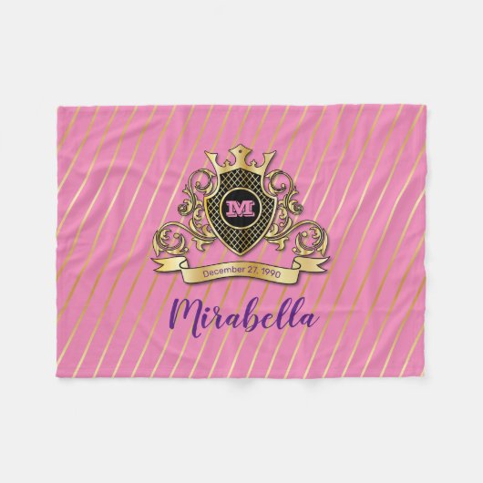 Gold Monogram Fleece Blanket (Voorkant (Horizontaal))