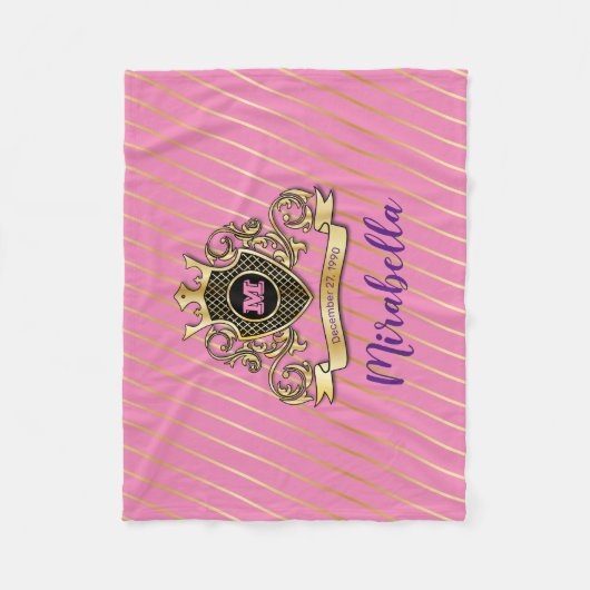 Gold Monogram Fleece Blanket (Voorkant)