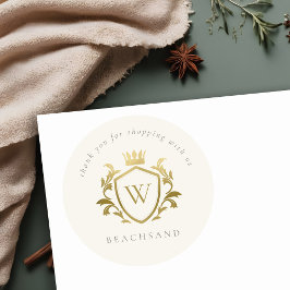 Gold Monogram Floral Crown Crest Order Hartelijk d Ronde Sticker