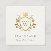 Gold Monogram Floral Crown Crest Review Request Vierkante Visitekaartje (Voorkant)