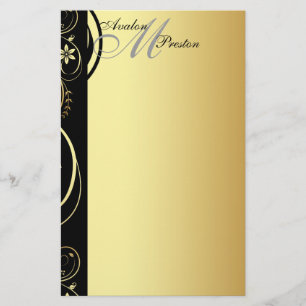 Gold Monogram Floral Scroll Wedding Briefpapier