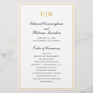 Gold Monogram Formeel Wedding Program Flyer