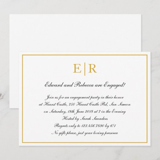 Gold Monogram Formele Engagement Party Kaart (Voorkant / Achterkant)