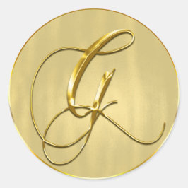 Gold Monogram G Seal Wedding Invitation Holiday Ronde Sticker