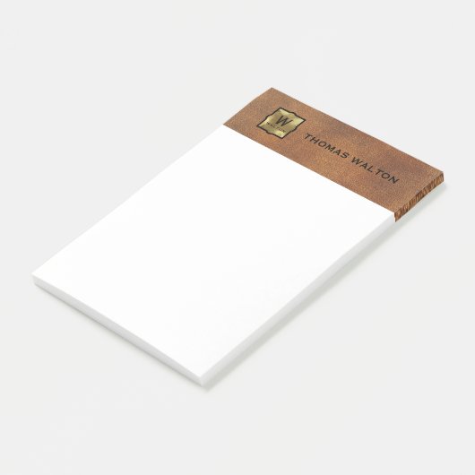 Gold Monogram Genuine Leather Look Elegant Post-it® Notes (Schuin)