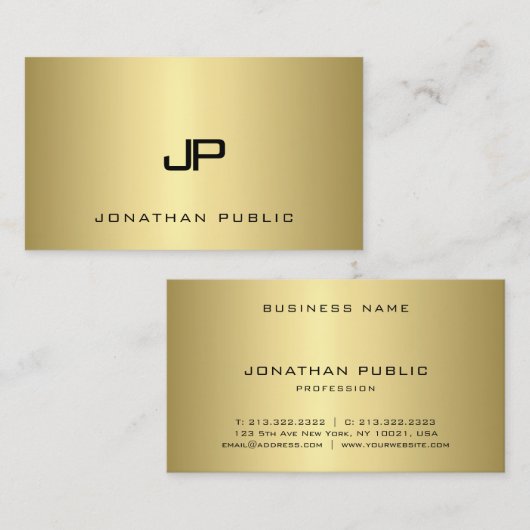 Gold Monogram Glamor Plain Modern Graceful Top Visitekaartje (Voorkant / Achterkant)