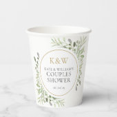 Gold Monogram Greenery Couples Wedding Shower Papieren Bekers (Achterkant)