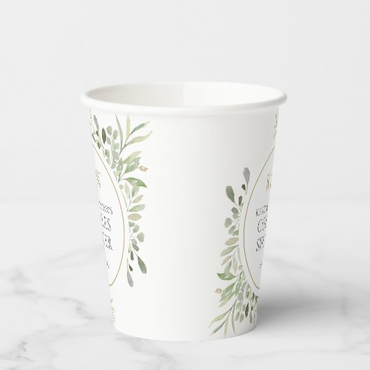 Gold Monogram Greenery Couples Wedding Shower Papieren Bekers (Links)
