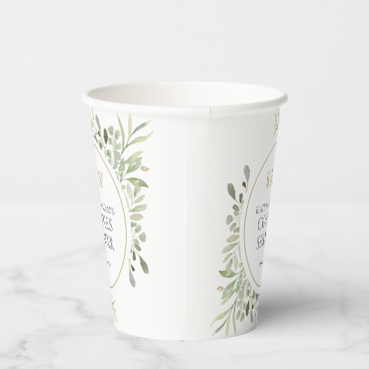 Gold Monogram Greenery Couples Wedding Shower Papieren Bekers (Rechts)
