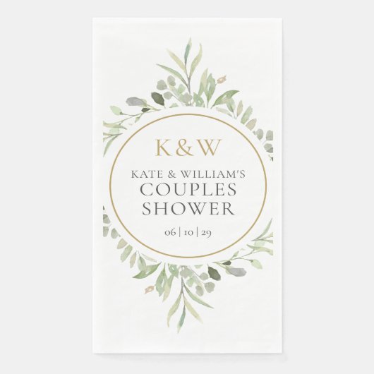 Gold Monogram Greenery Couples Wedding Shower Servet (Voorkant)
