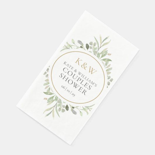 Gold Monogram Greenery Couples Wedding Shower Servet (Hoek)