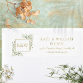 Gold Monogram Greenery Foliage Address Etiket