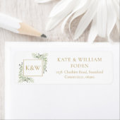 Gold Monogram Greenery Foliage Address Etiket (Insitu)