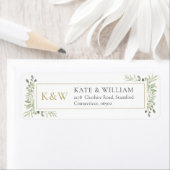 Gold Monogram Greenery Return Address Etiket (Insitu)