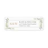 Gold Monogram Greenery Return Address Etiket (Voorkant)