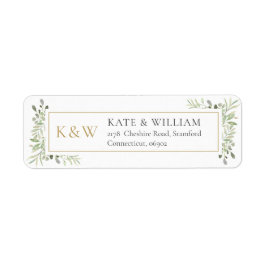 Gold Monogram Greenery Return Address Etiket