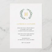 Gold Monogram Greenery Rustic Wedding Reception Folie Uitnodiging (Voorkant)
