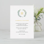Gold Monogram Greenery Rustic Wedding Reception Folie Uitnodiging (Staand Voorkant)