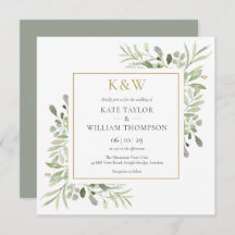 Gold Monogram Greenery Square Wedding