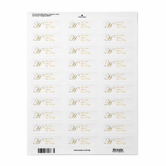 Gold Monogram H retouradres labels (Full Sheet)
