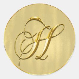 Gold Monogram H Seal Wedding Invitation Holiday Ronde Sticker