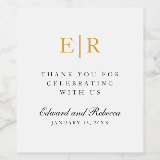 Gold Monogram Hartelijk dank Wijn Etiket (Enkel label)