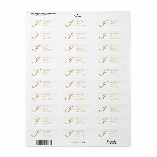 Gold Monogram I Retouradreslabels Etiket (Full Sheet)