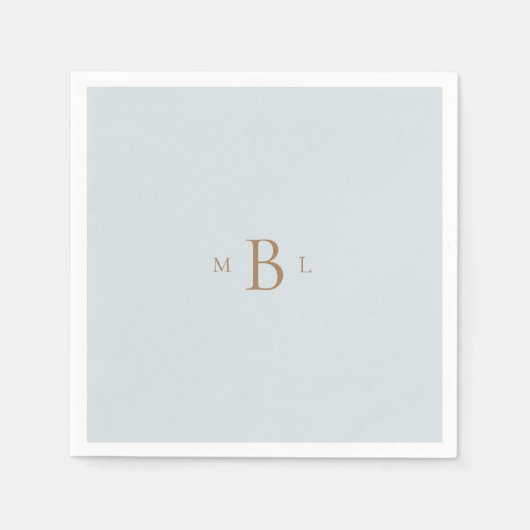 Gold Monogram Ice Blue Wedding Napkins Servet (Voorkant)